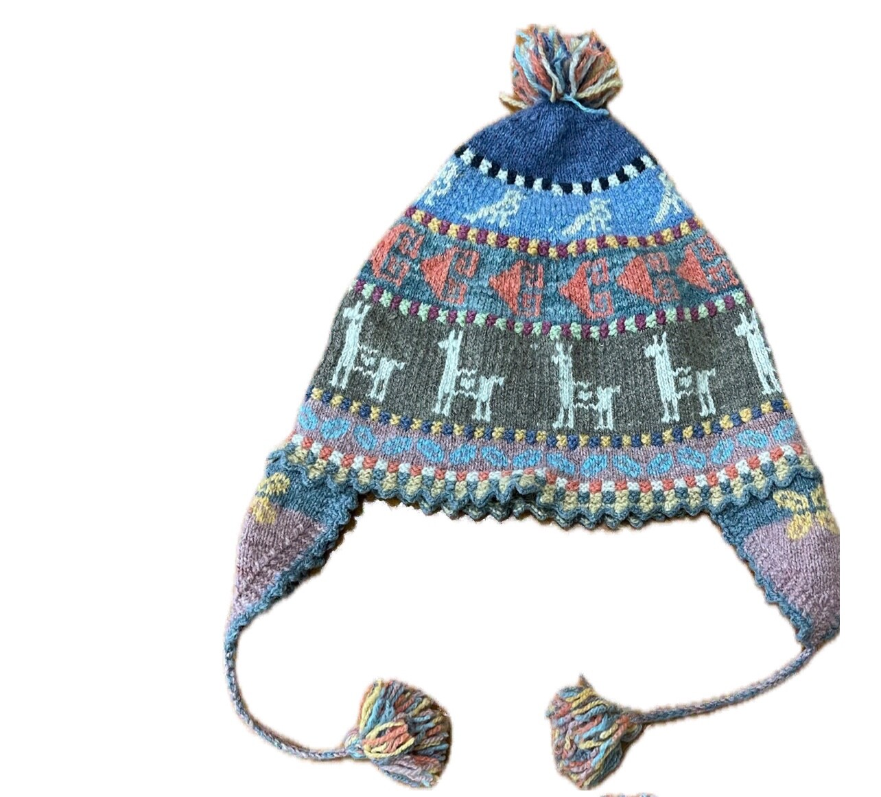 Peruvian handmade chullo – hat – rare -warm winter – natural wool knit