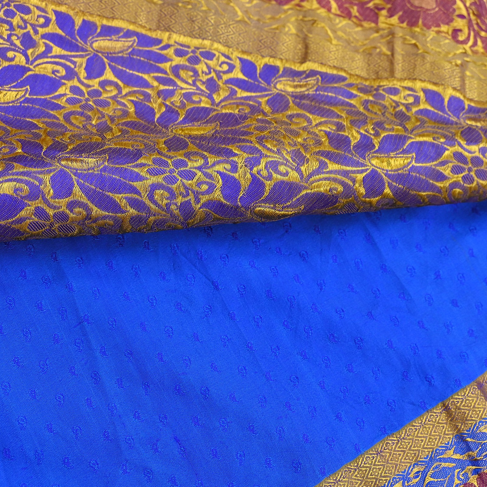 Indian Vintage Heavy Royal Blue & green Kanjivaram Saree 100% Pure Silk Sari 5yd