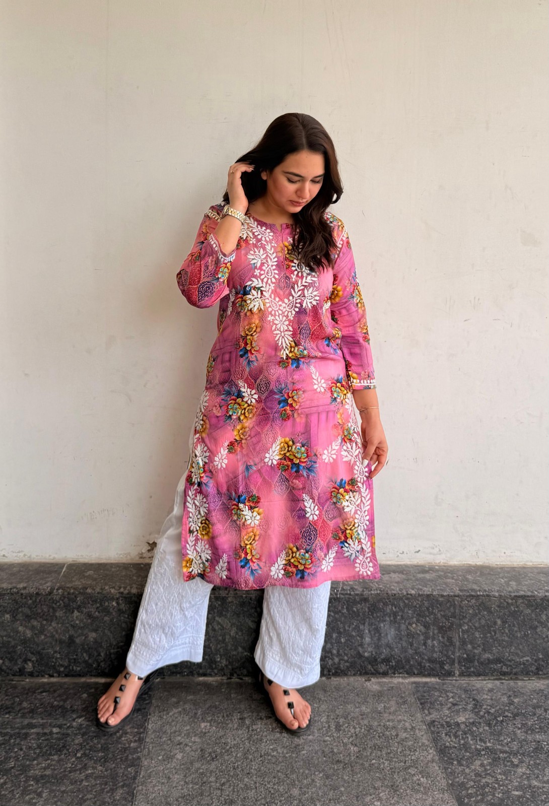 Chikankari Handwork Embroided Short Premium Kurtis With Print work (Tariff free)