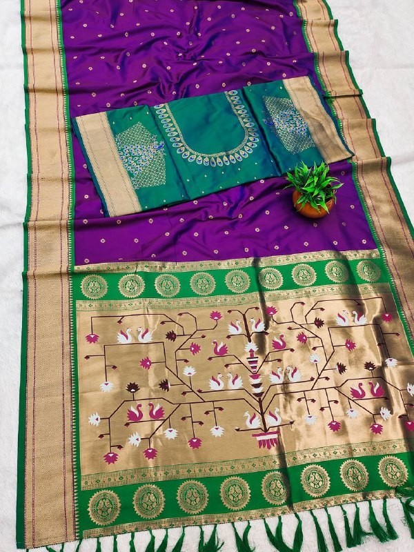 New Designer Paithani Silk Saree With Blouse For Women Wedding Wear