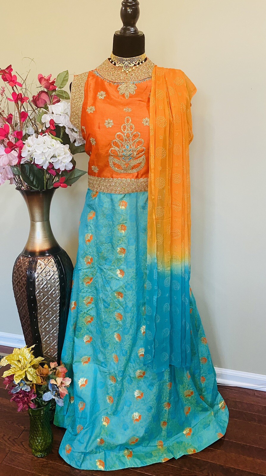 Contemporary Bollywood Designer Party wear Halter Neck Croptop Lehanga