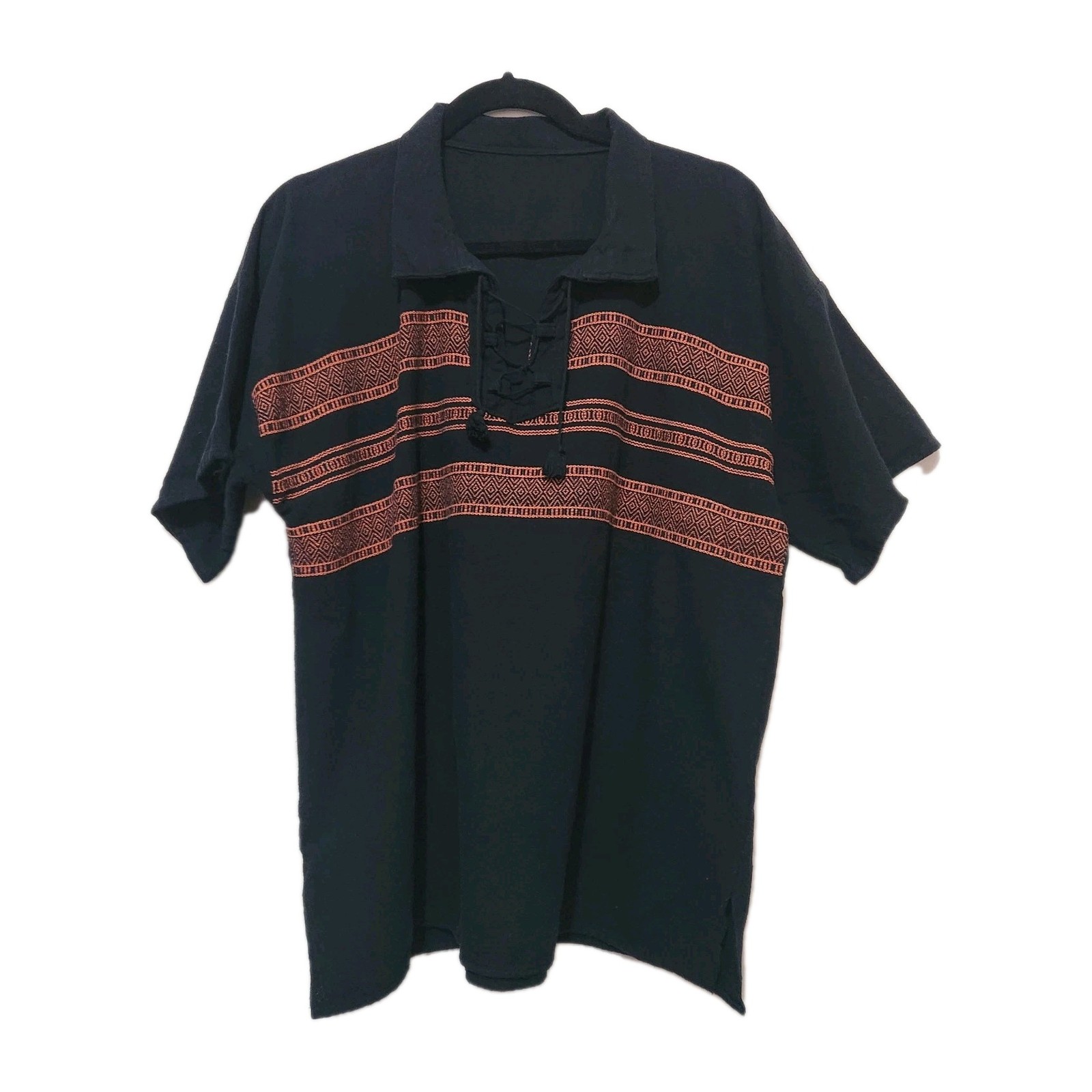 Boho-Chic Artisan Hand Crafted Mexican Shirt Eclectic Gorpcore Resort Wear Rust