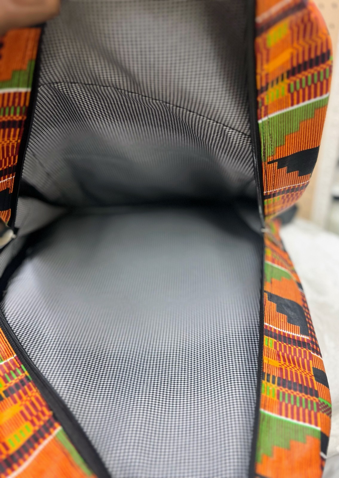 Padded African Kente Backpack with multi pockets, inside lining & Padded Straps