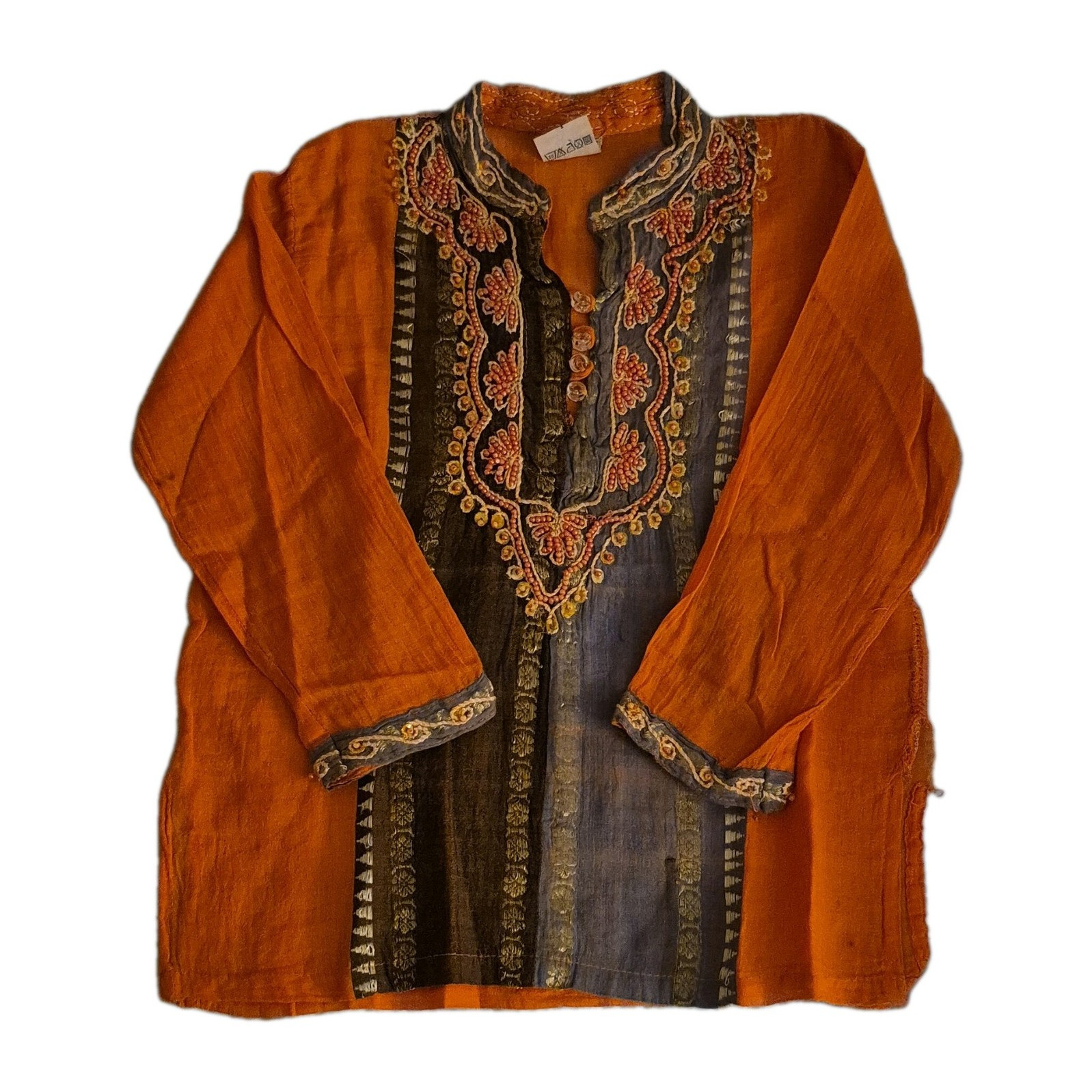 Orange Embroidered Cotton Kurta/Kurti Tunic Children’s Size 4