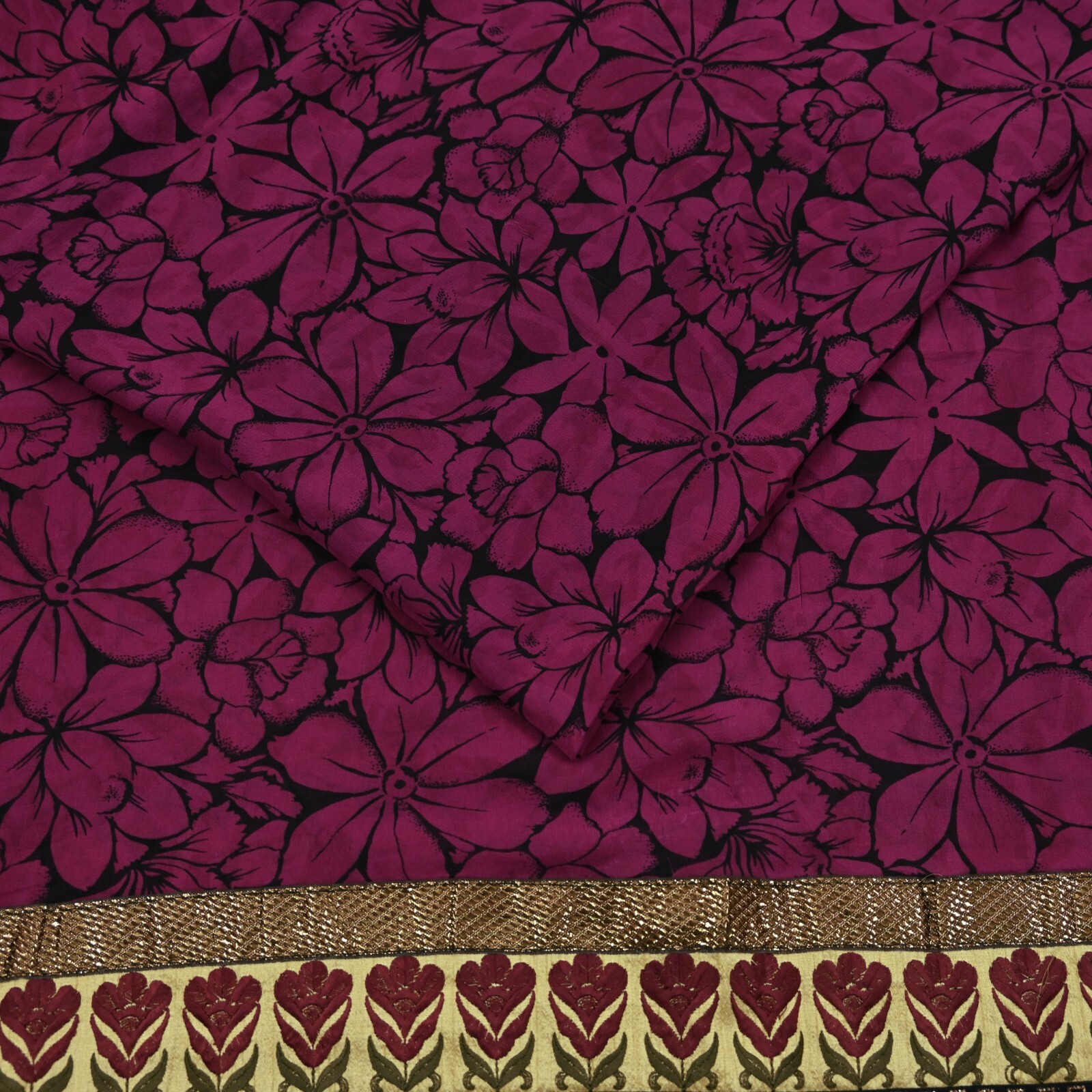 Indian Vintage Sari Pure Georgette Silk Printed Saree Craft Fabric Sewing 5yd