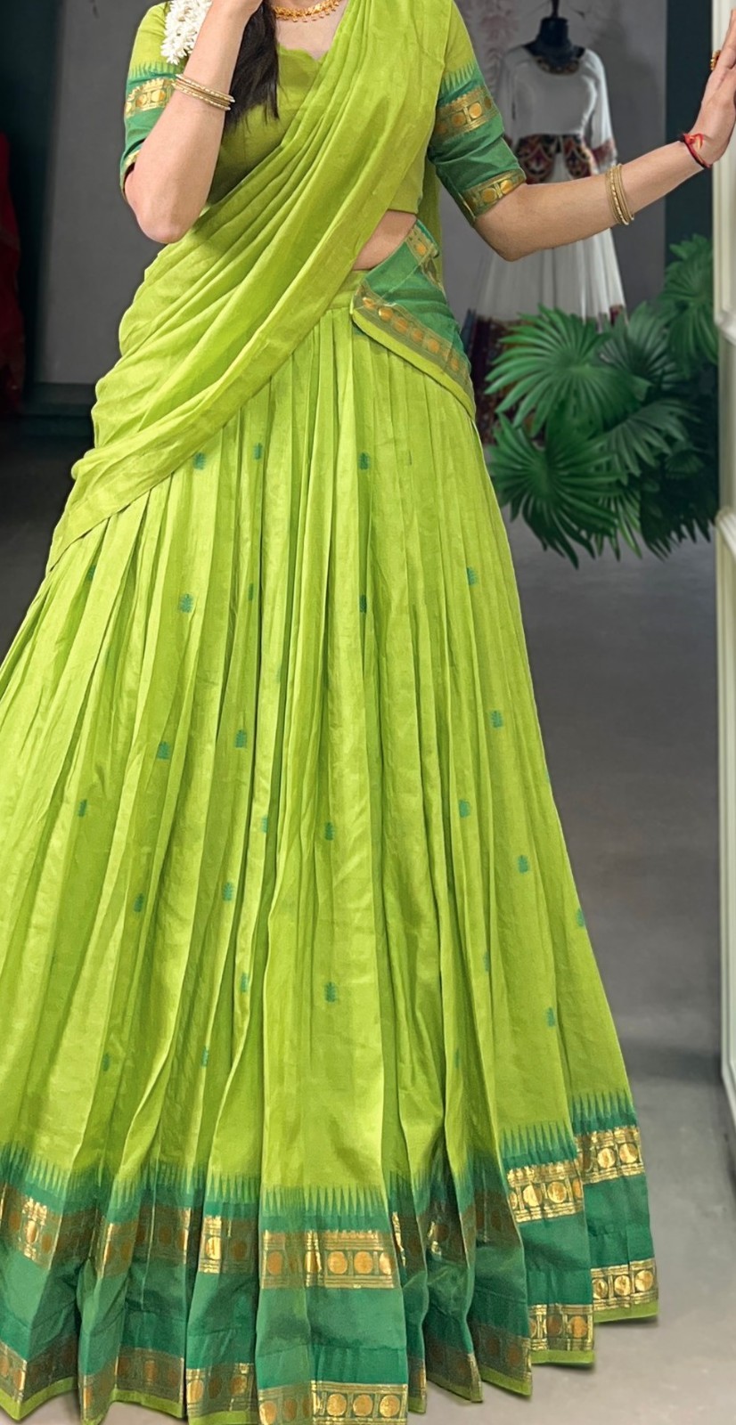 Ethnic Wear Pure Chanderi Lehenga Choli With Parrot Green Dupatta For Women