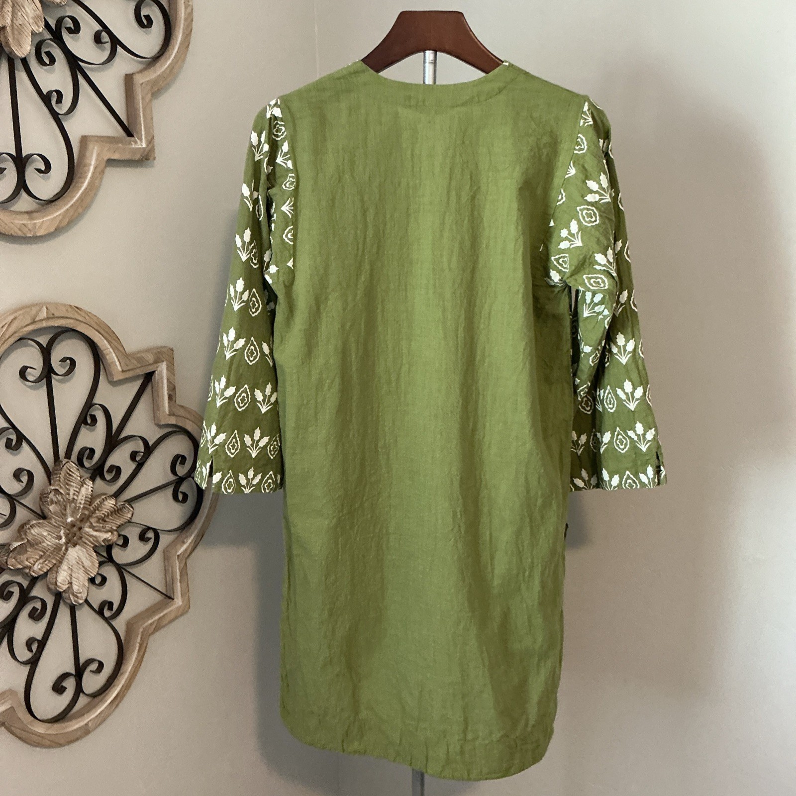 Beechtree Pakistan Shirt Kurti Green Ivory Shirt 2 Way Slub Sz 8