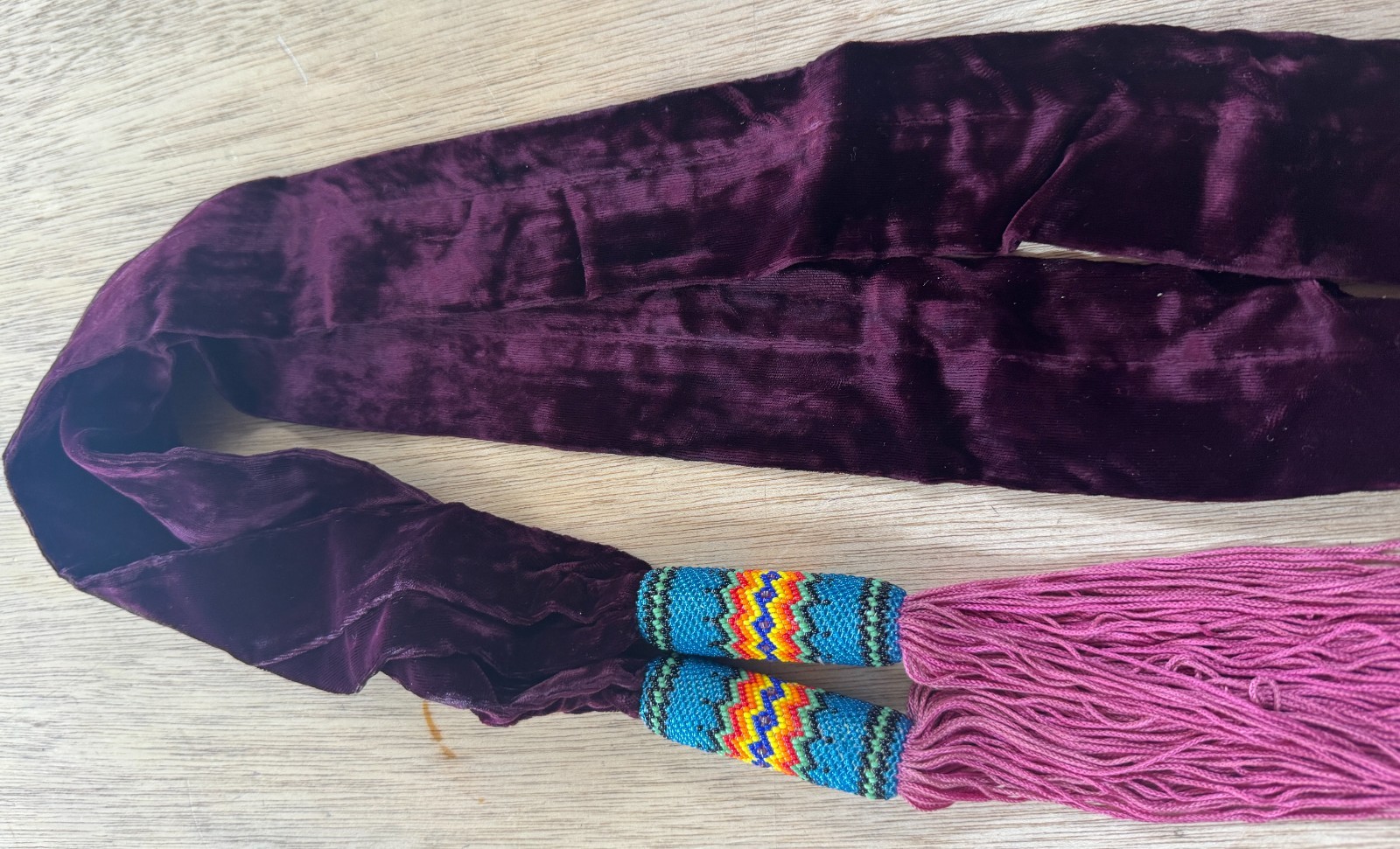 Native American Made Gourd Dance Sash Purple Velvet Beadwork Ends