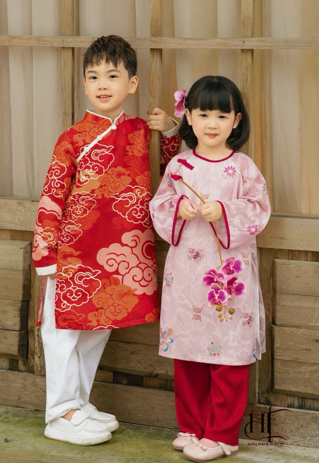 AO DAI BE GAI GIRL PINK +pants New 1-2years