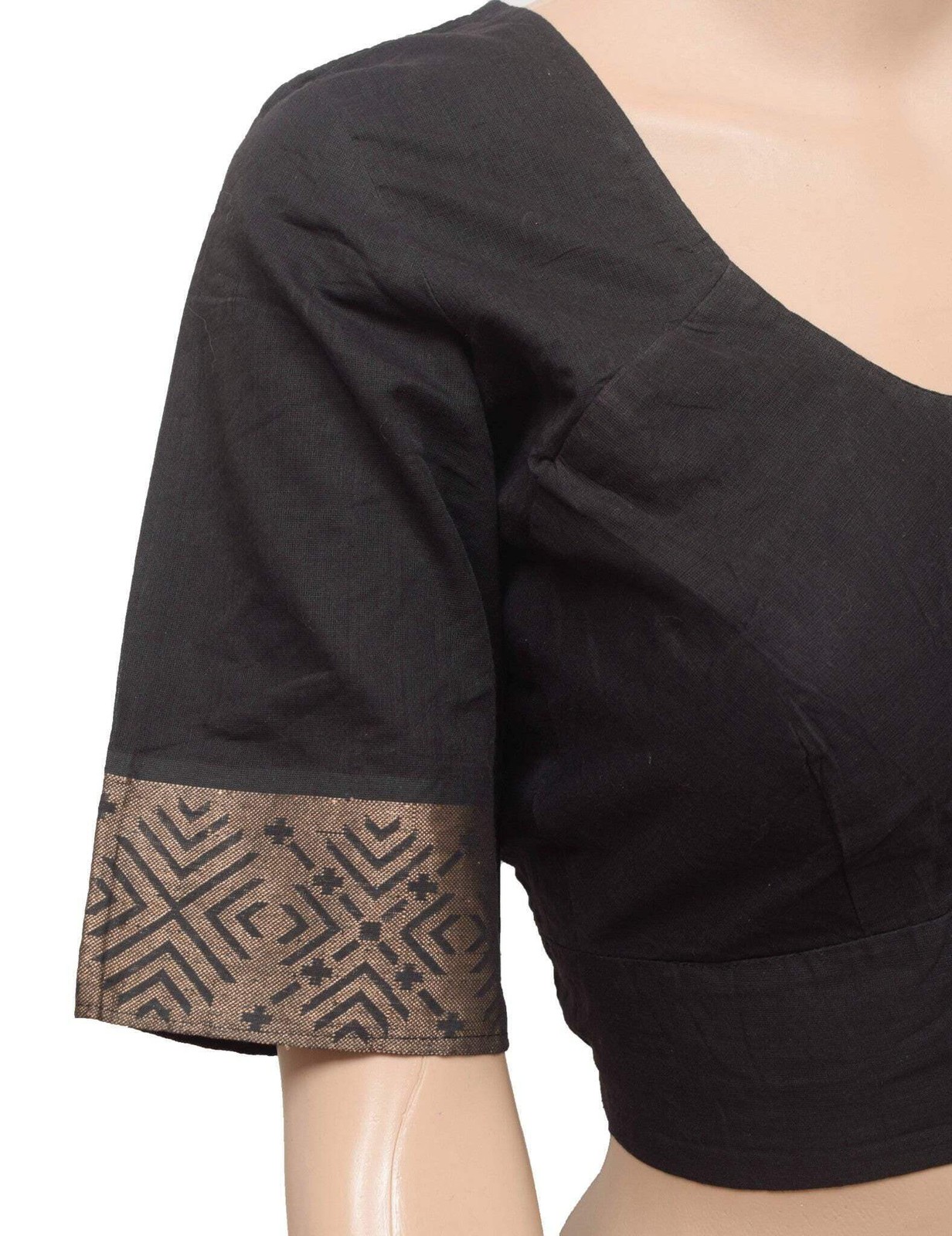 Sushila Vintage Readymade Stitched Sari Blouse Black Pure Cotton Woven Choli 40