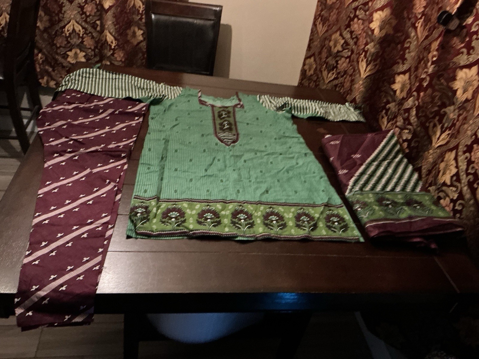 Cotton Flower Border Salwar kameez Dupatta Set, 46” Bust, 35” Long, Long sleeve