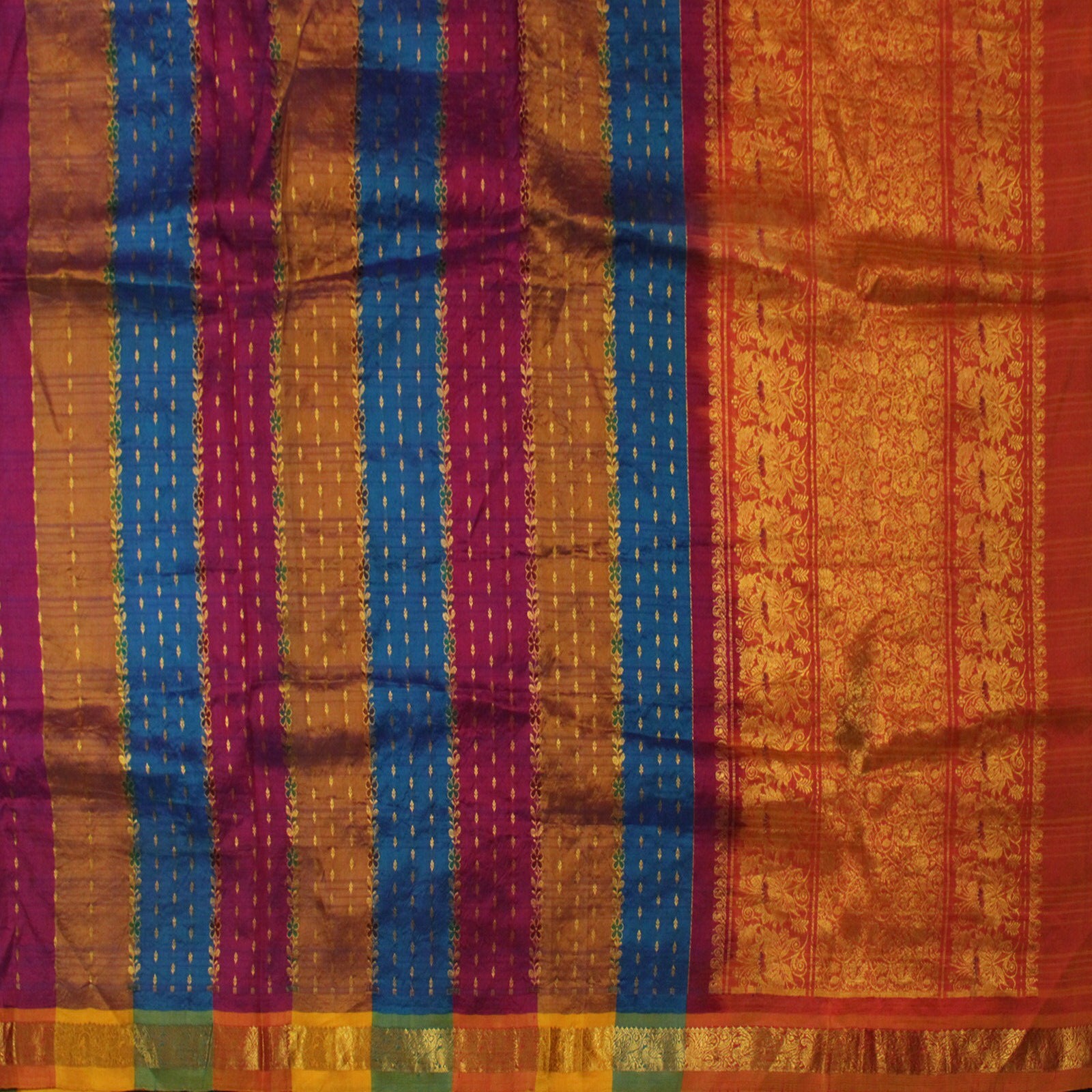 Vintage 100% Pure Satin Silk Sarees Zari Woven Multicolor Sari 5YD Craft Fabric