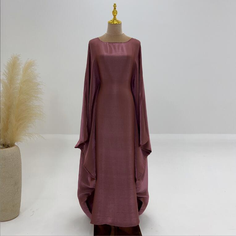 Women Shiny Dress Fashion Muslim Arab Robe Loose Bat Sleeved Round Neck Burqas