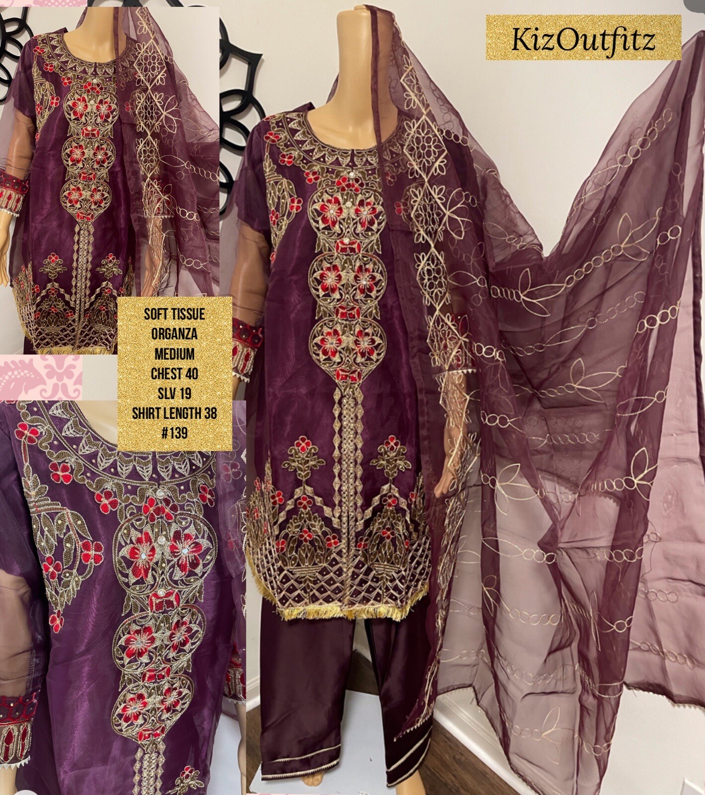 Ethnic Pakistani Indian Designer Fancy Trendy Party Semi Formal Suit Medium