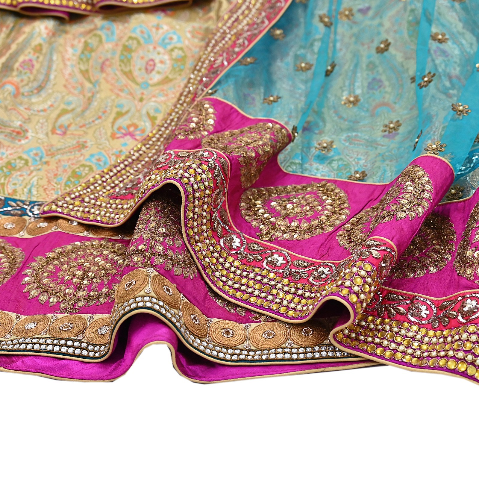 Indian Heavy Beige blue Pure Silk/Net Hand Embroidered Designer Lehenga 3pcs set