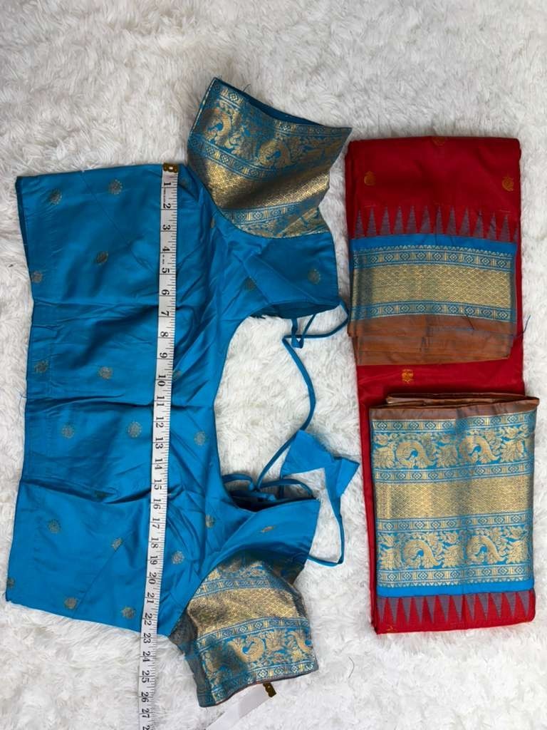 Handloom Gadwal Silk Saree with Ready-to-Wear Blouse Size 42– Adjustable to 46