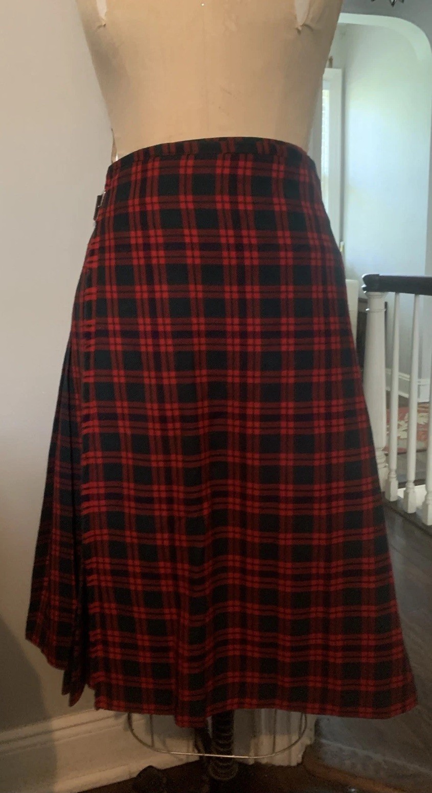 Vtg 1954 Authentic Kilt Macintosh Plaid Wool Hand Tailored Inverness Sz 8 Red