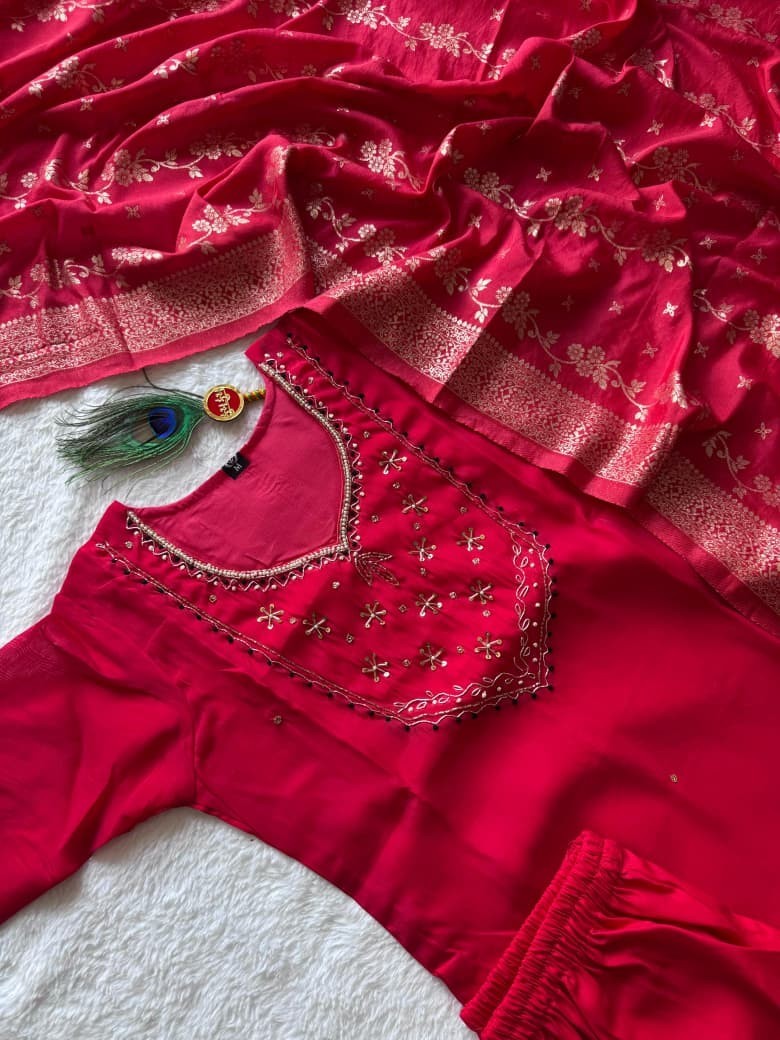Indian Pakistani Chanderi Kurta Printed Kurti Designer Dress Women Tunic Tomato