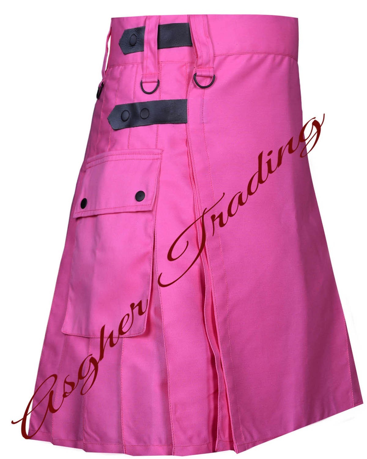 Handmade Pink Utility Kilt Real Leather Straps Custom Size Cotton Utility Kilts