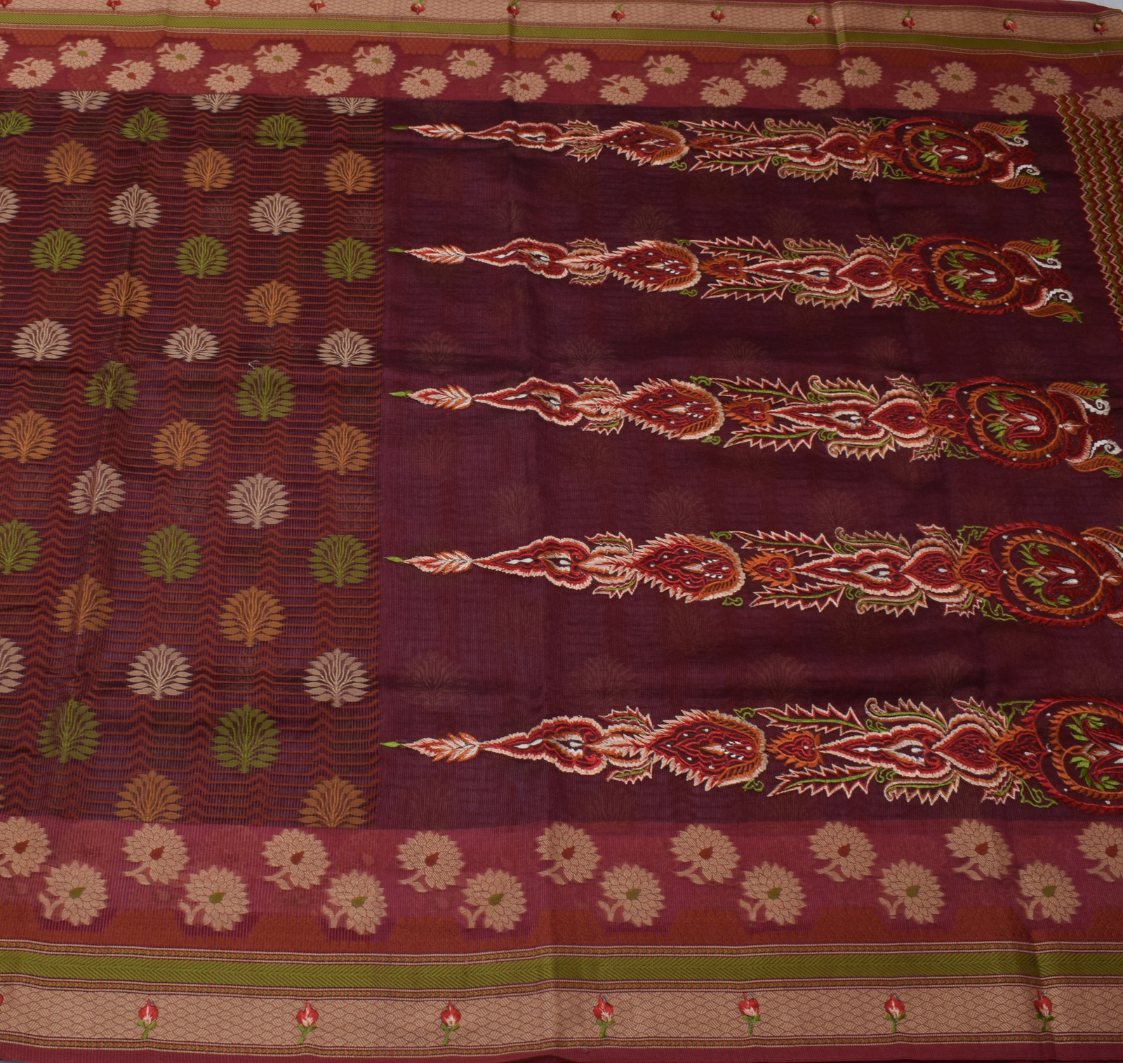 Sushila Vintage Indian Saree Blend Cotton Woven & Embroidered Floral Sari Fabric