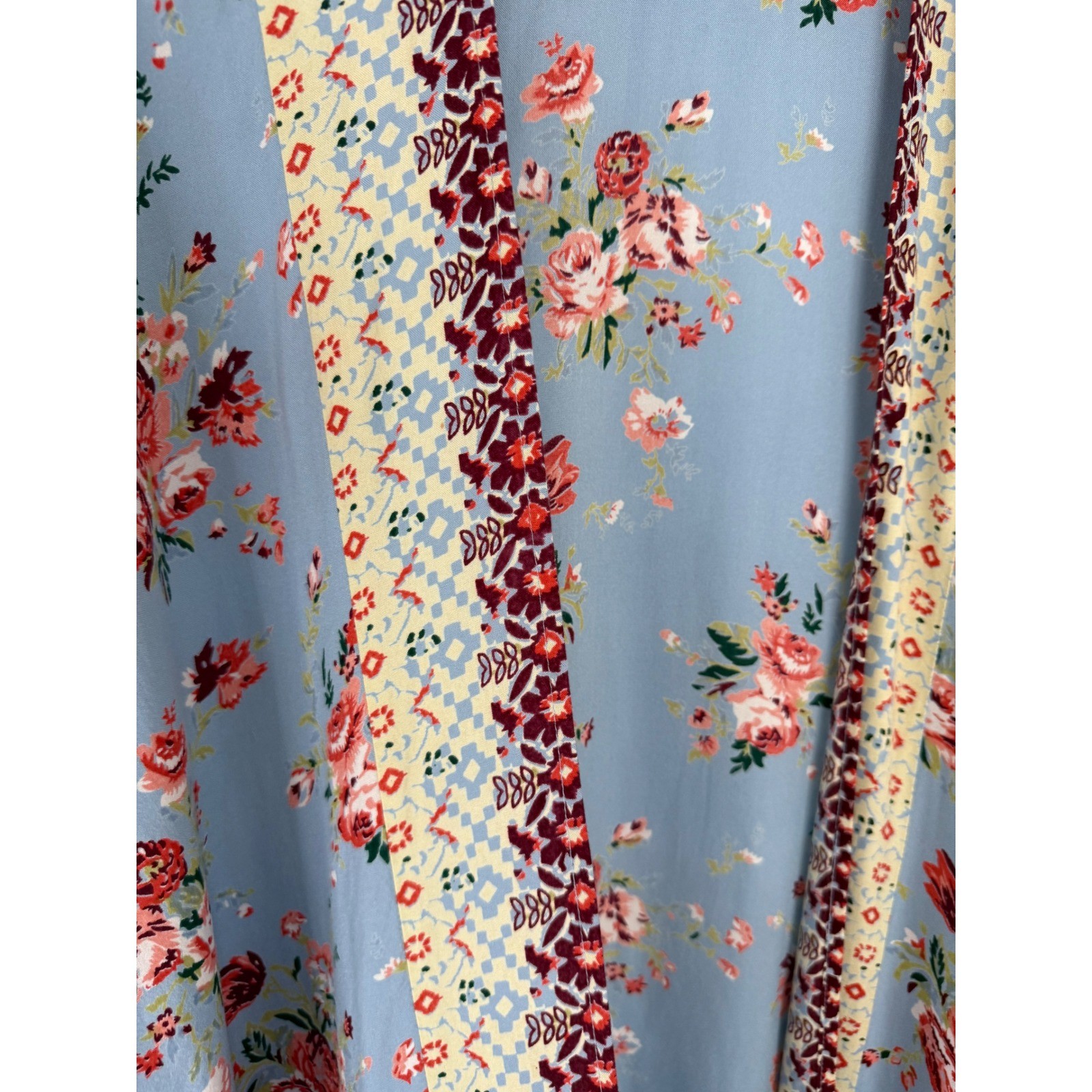ANGIE Blue Floral Print Kimono Cover Up Lightweight Festival Beach Boho Small
