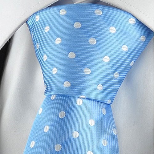 Mens Necktie Polka Dot Ties For Men Classic Dressing Tie Sky Blue White