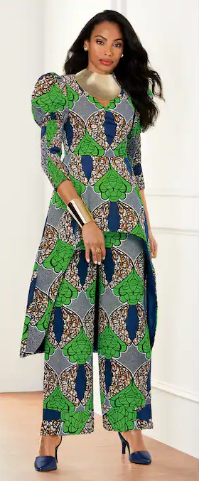 Size 26W PLUS Ashro Purple Green Multi African American Pride Corinda Pant Set