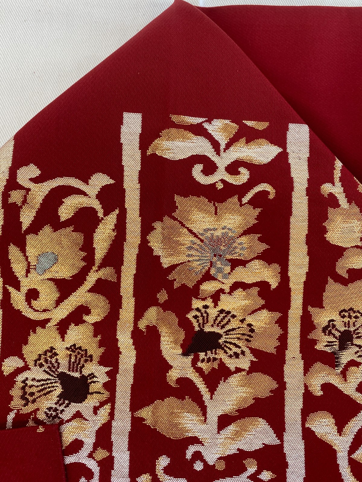 Japanese Vintage Kimono Nagoya Obi Silk Red Traditional Authentic 136x 11in