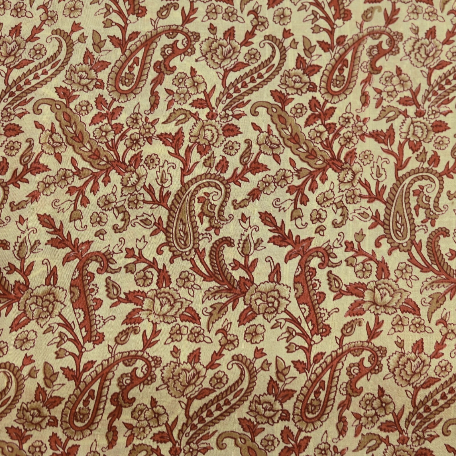 Indian Vintage Sari Brown & Ivory Pure Silk Printed Sarees Craft Fabric 6yd