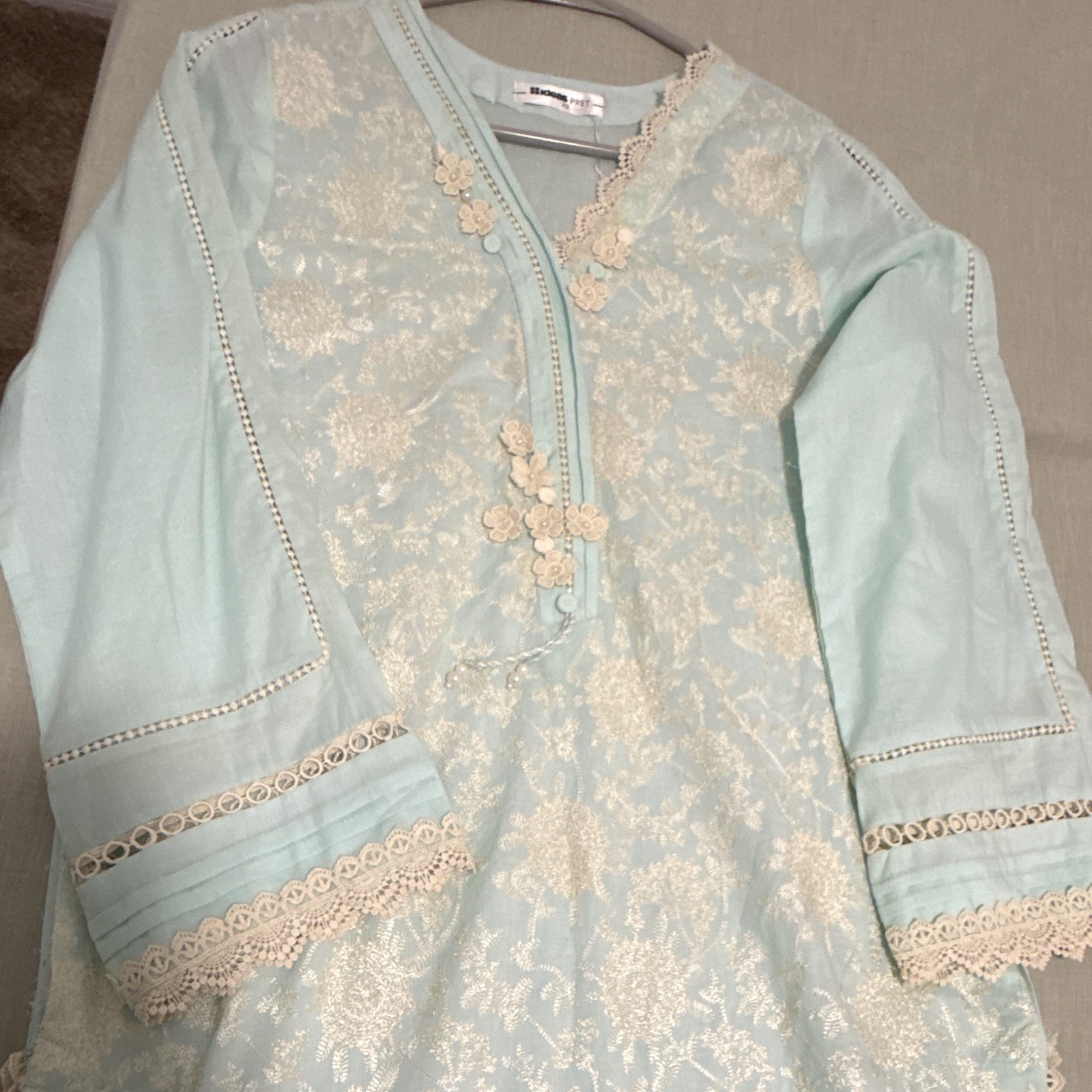 Ideas pret Pakistani Women’s Blue Embroidered 3PC lawn Lace Suit Size small
