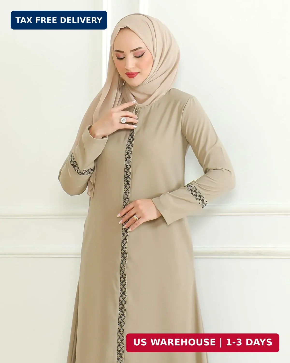 istanbul styles Embroidered Sleeves Abaya with Side Zipper Embroidery Long Sleev