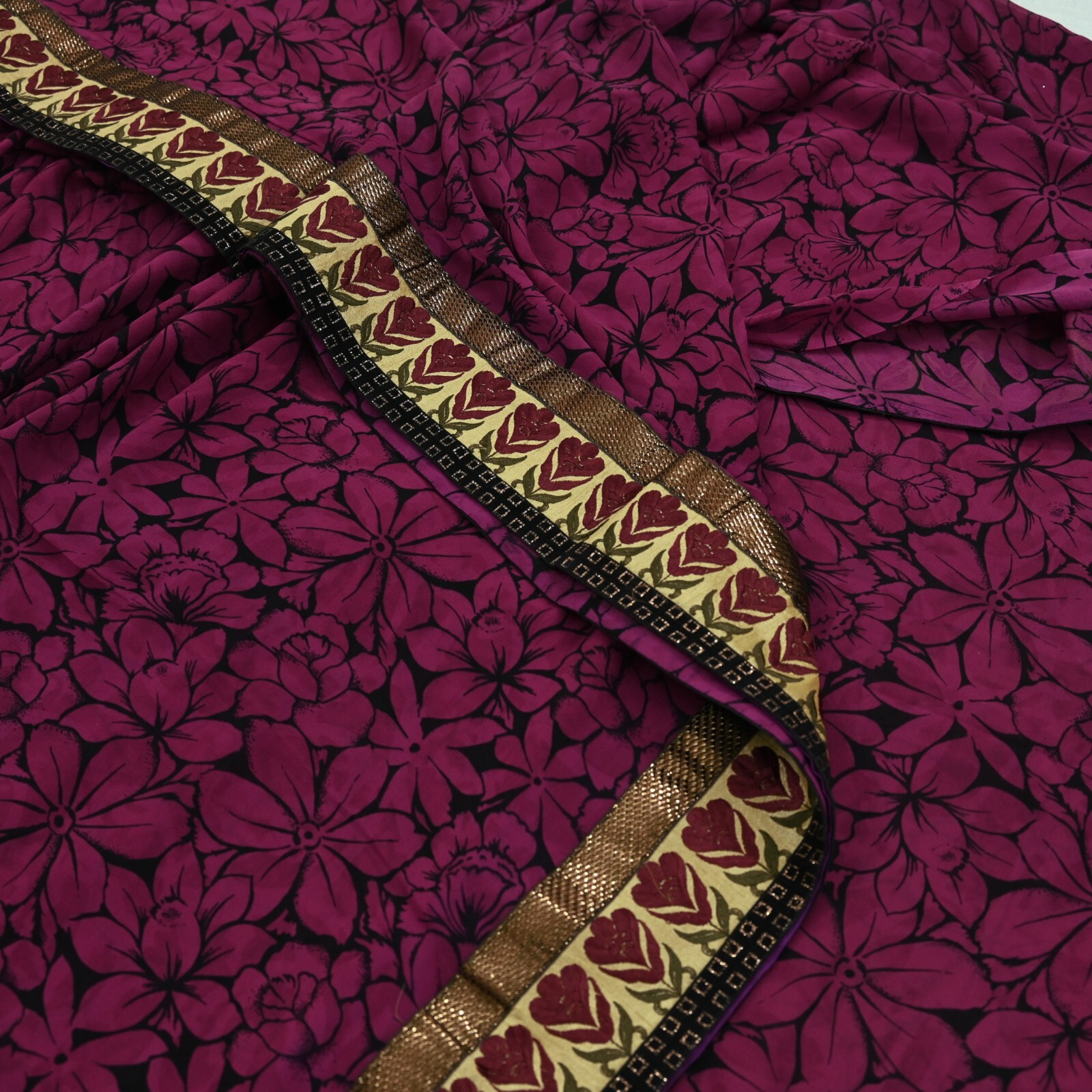 Indian Vintage Sari Pure Georgette Silk Printed Saree Craft Fabric Sewing 5yd