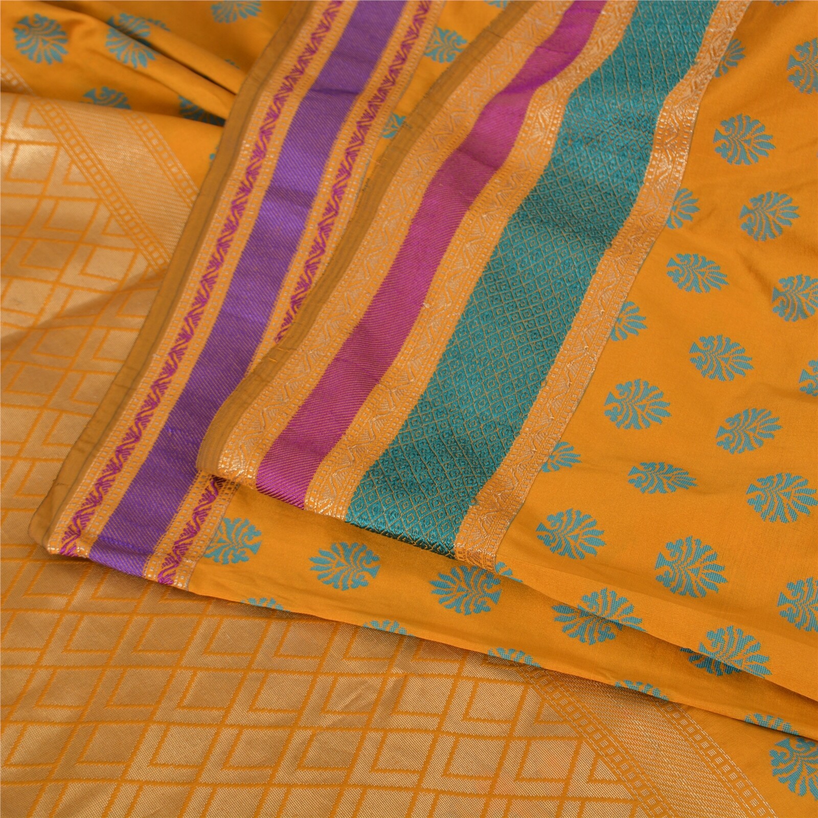 Sanskriti Vintage Mustard Indian Sari Art Silk Woven Work Sarees Zari Fabric