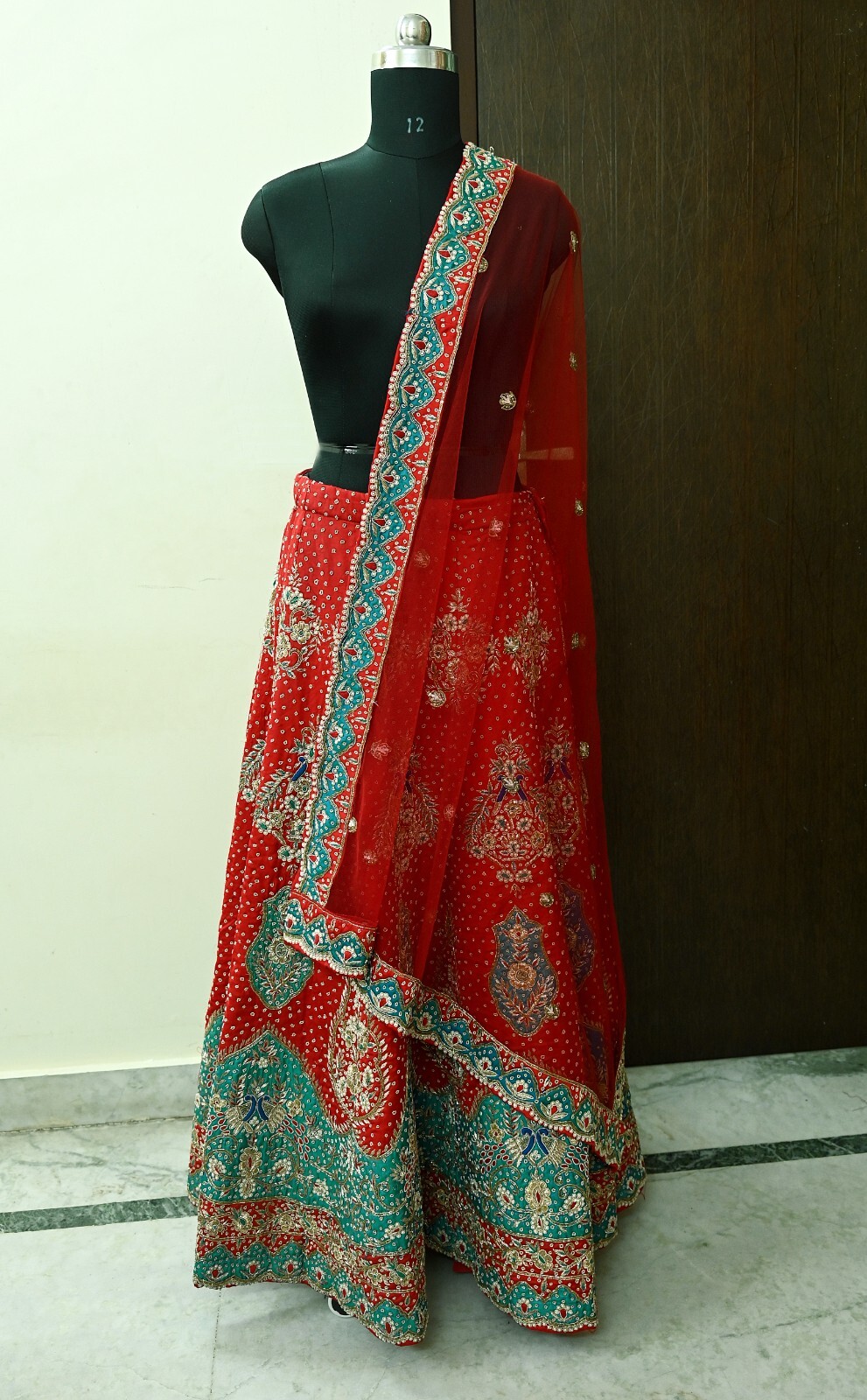 Pre-owned Red Satin Silk Hand Embroidered Designer By Anamika Khanna Lehenga Set