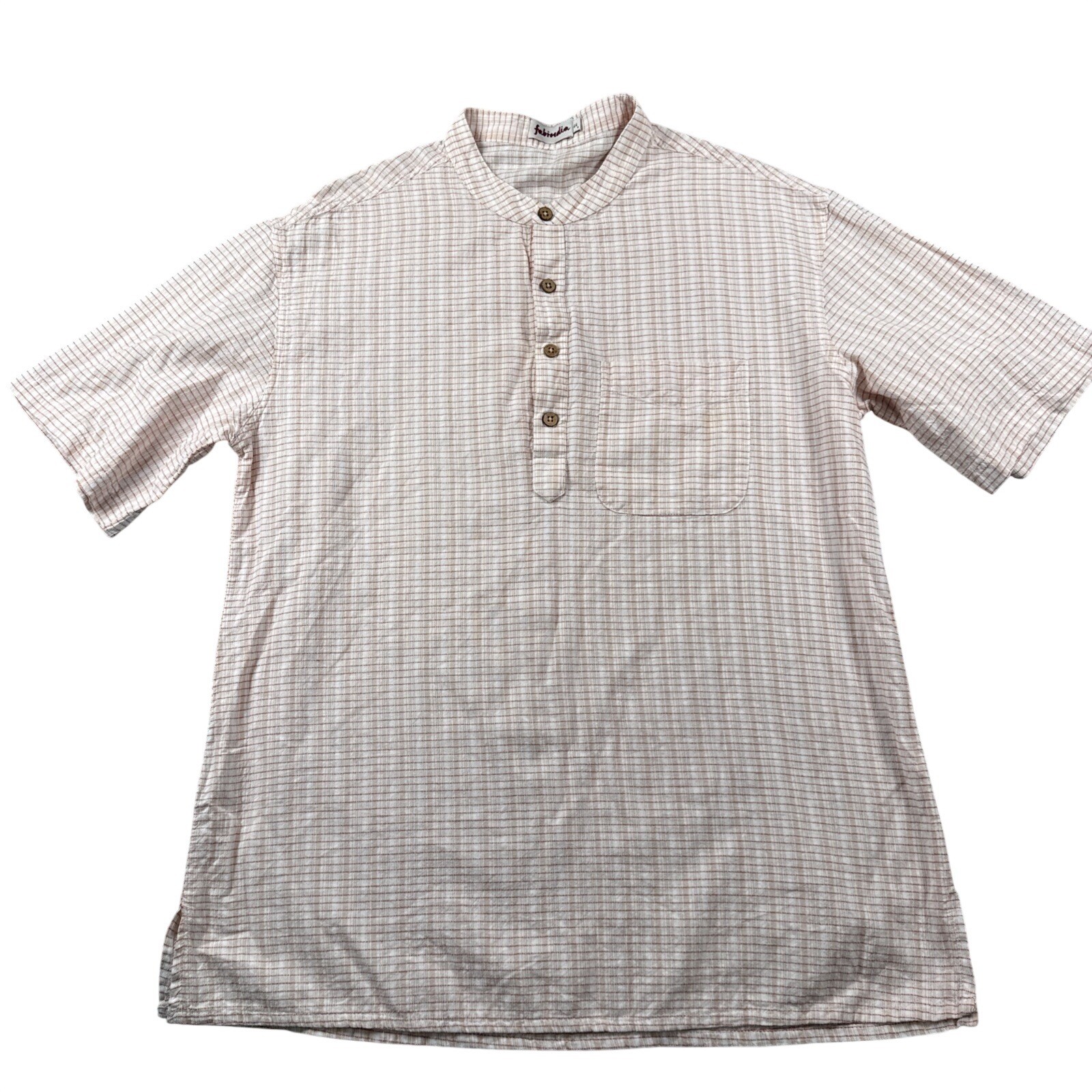 Fabindia Kurta Shirt Mens 44 Striped Cotton Button Short Sleeve Pocket India