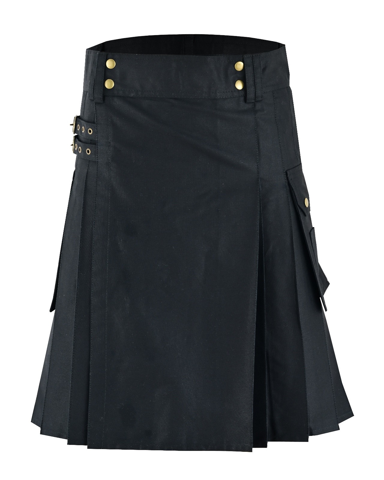 Black Men Utility Kilt Buckle Straps & Cargo Pocket With Skin Leather Sporran
