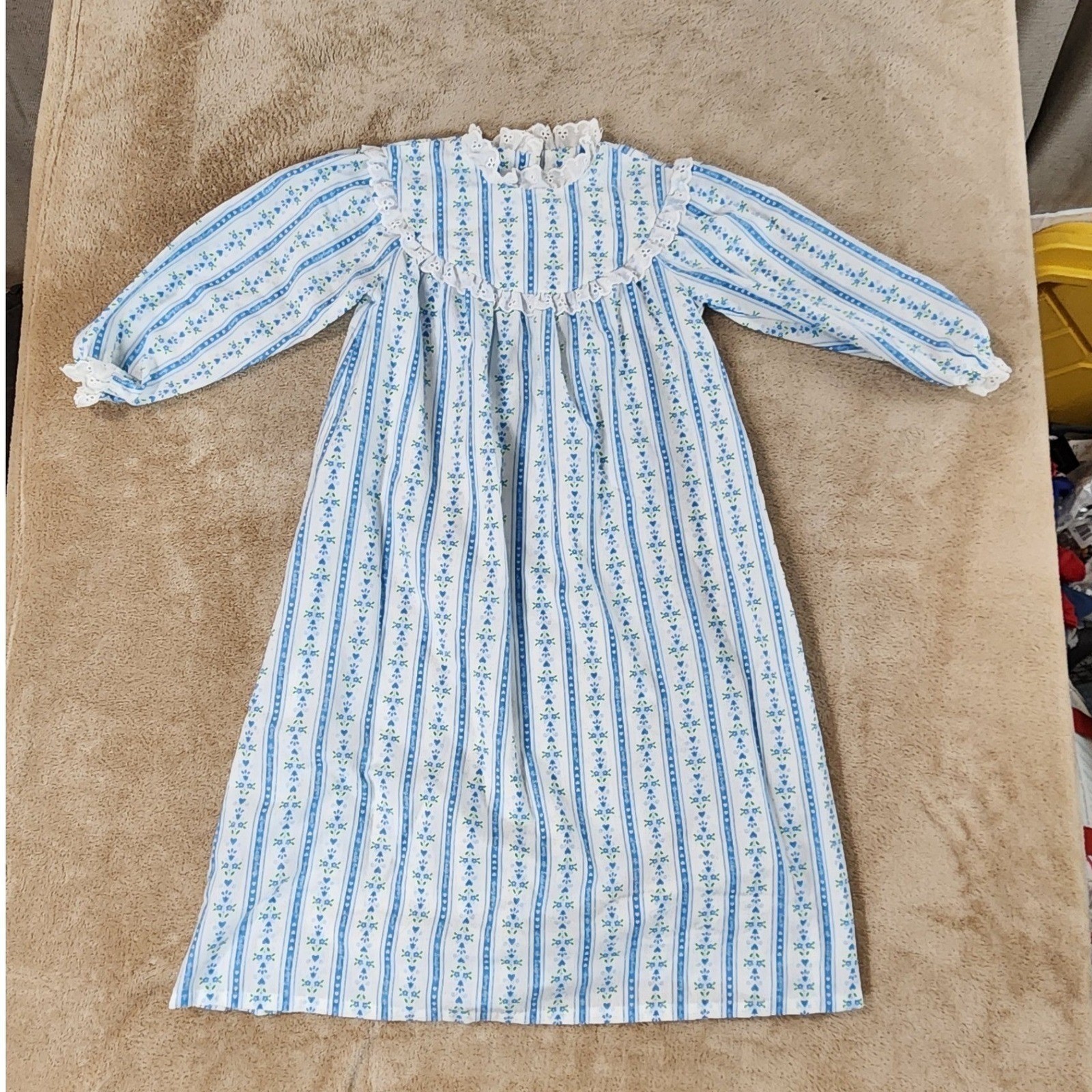 Vintage Lanz of Salzburg night gown Girls 4 blue floral Stripe long sleeve EUC