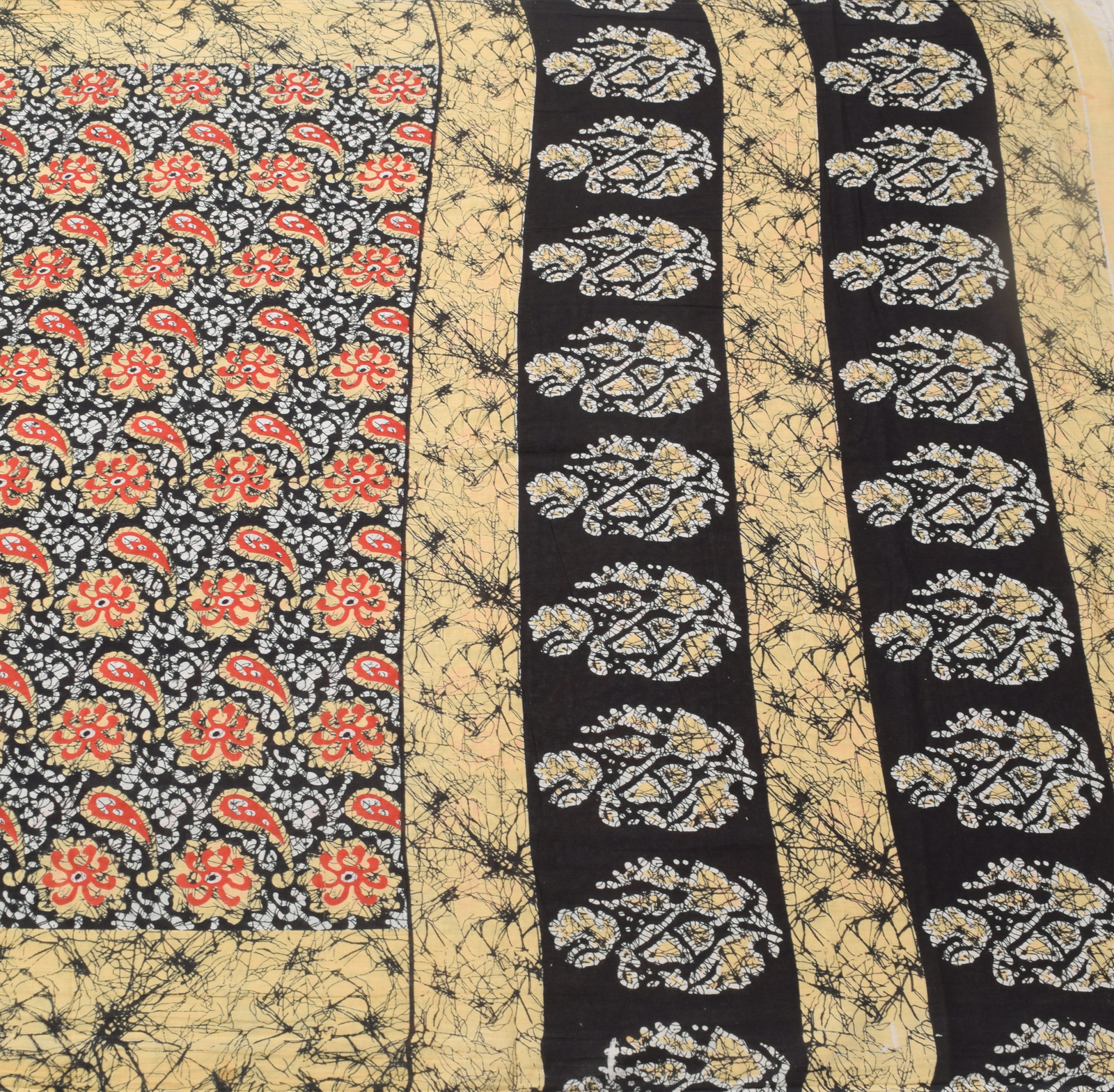 Sushila Vintage Saree 100% Pure Cotton Black Batik Printed Soft Craft Fabric