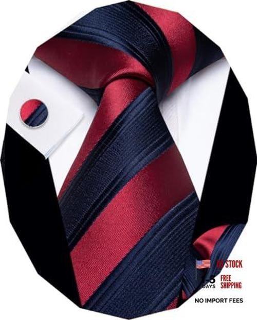 Striped Ties for Men Classic Woven Silk Necktie with Bundungy Blue