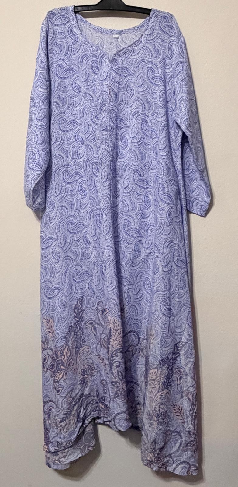 Women’s Kaftan Maxi Casual Dress Loose Long Coverup Gown Blue Paisley XL 46-48