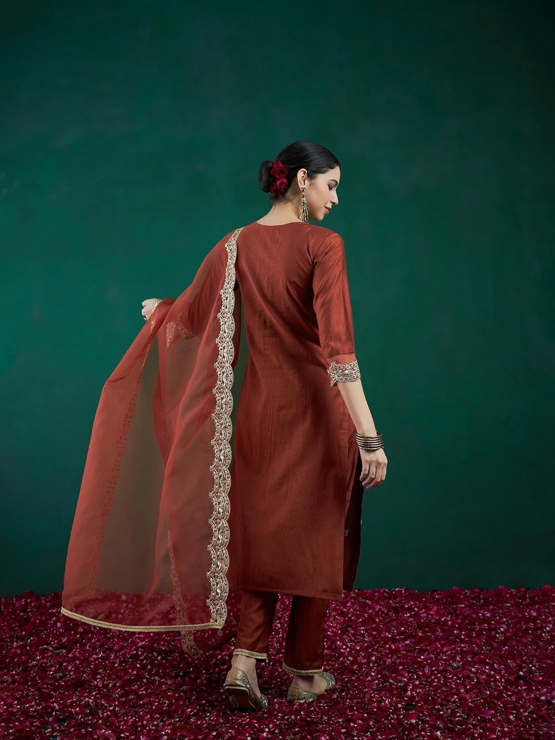 Women’s Viscose Embroidered Straight Kurta & Pant with Dupatta Set