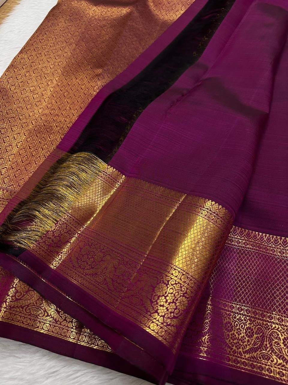 Elegant Maroon & Gold Silk Saree Traditional Woven Brocade Indian Wedding Party
