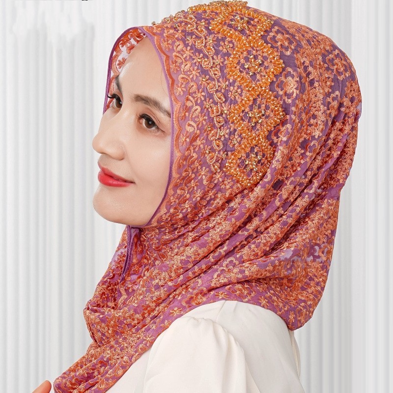 New Silk Hijabs Women Malaysia Wrap Cap Muslim Print Bead Scarf Hair Cover Shawl