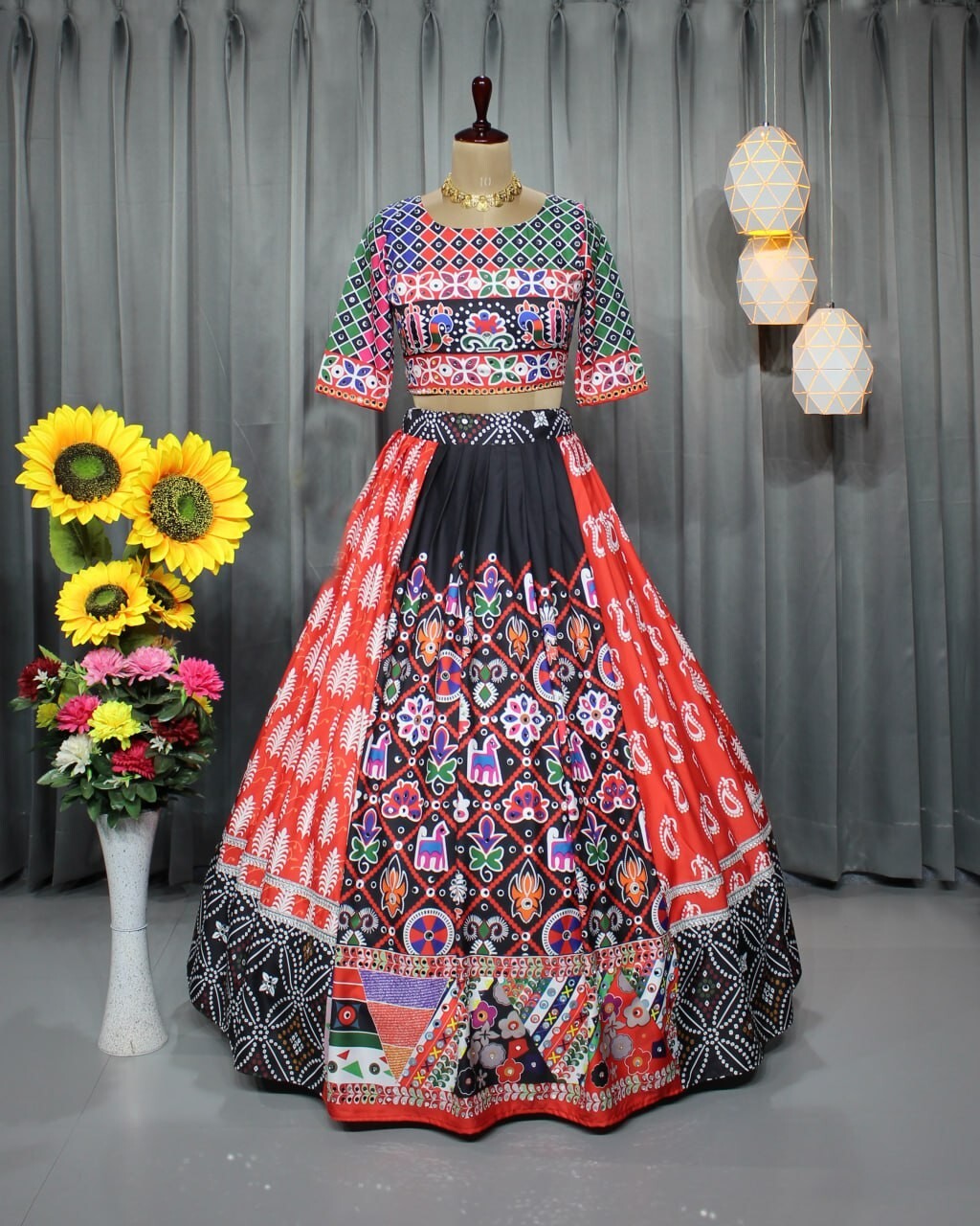 Navaratri Special Silk Lehenga Choli & Dupatta In Digital Print By Aadat Export