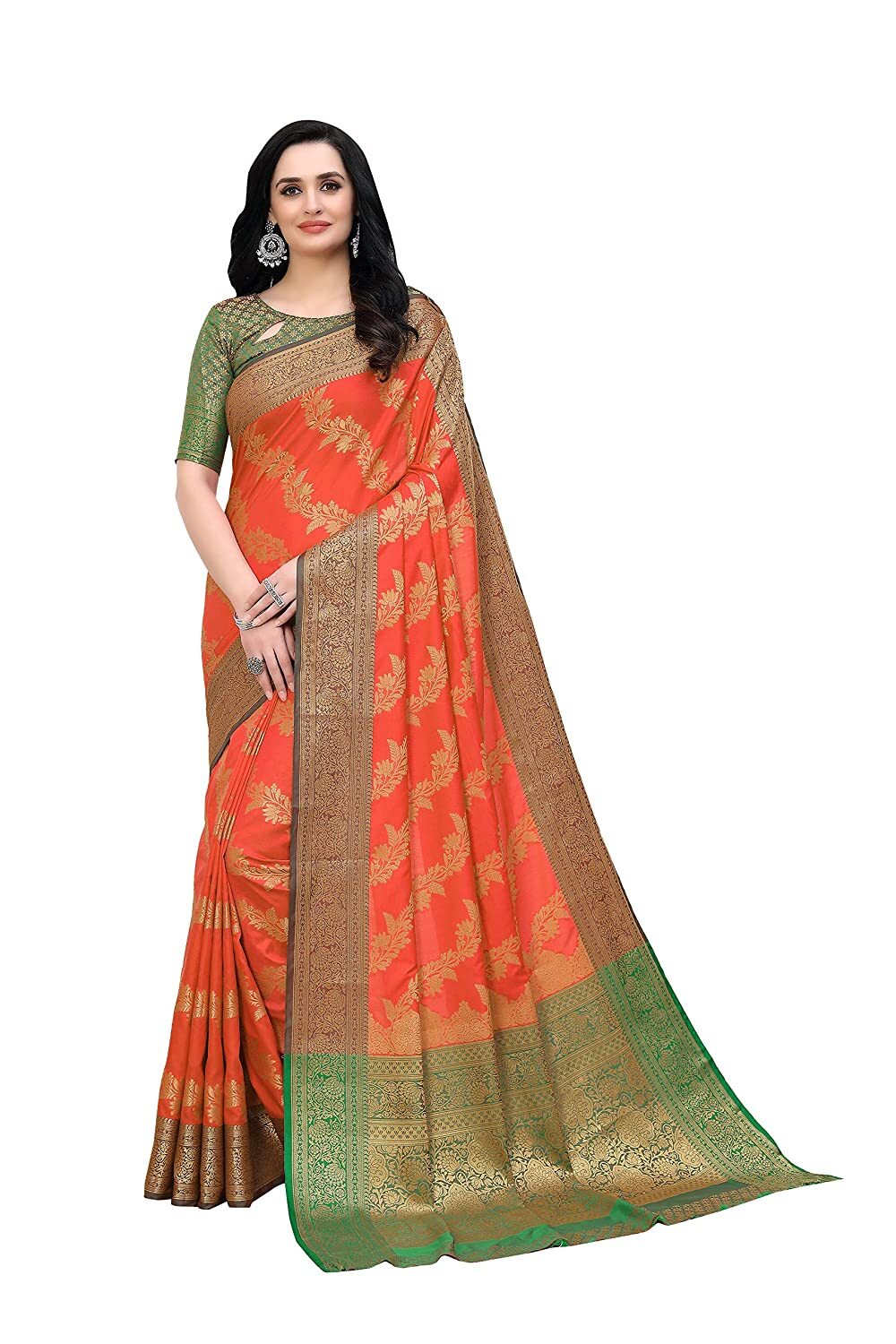 Anarva Women’s Kanchipuram Silk Blend Saree With Blouse Piece