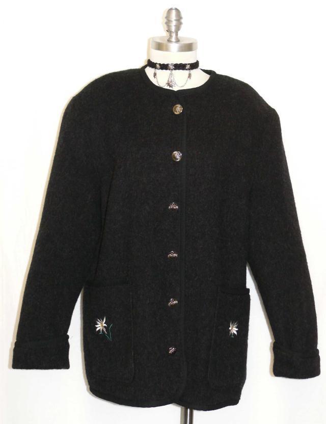 BLACK ~ WOOL German Women Winter Sport Dress Hunting JACKET Sweater Coat 40 16 L