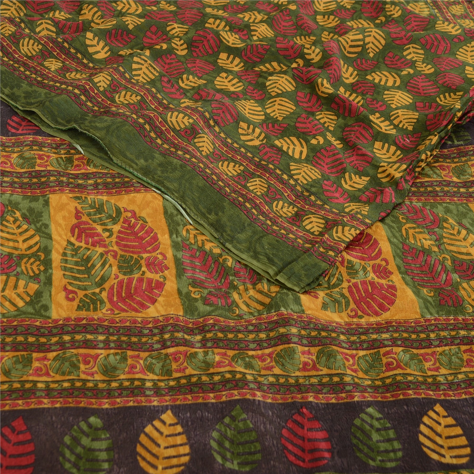 Sanskriti Vintage Sarees Green Pure Georgette Printed Sari Craft 5 Yard Fabric