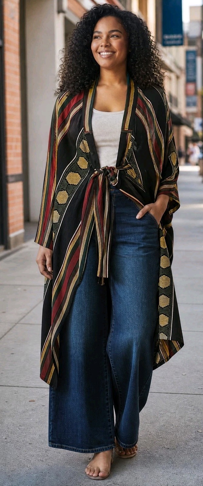 NWT XPRESS AFRICAN PRINT MID LENGTH KIMONO/ROBE 100% COTTON One Size
