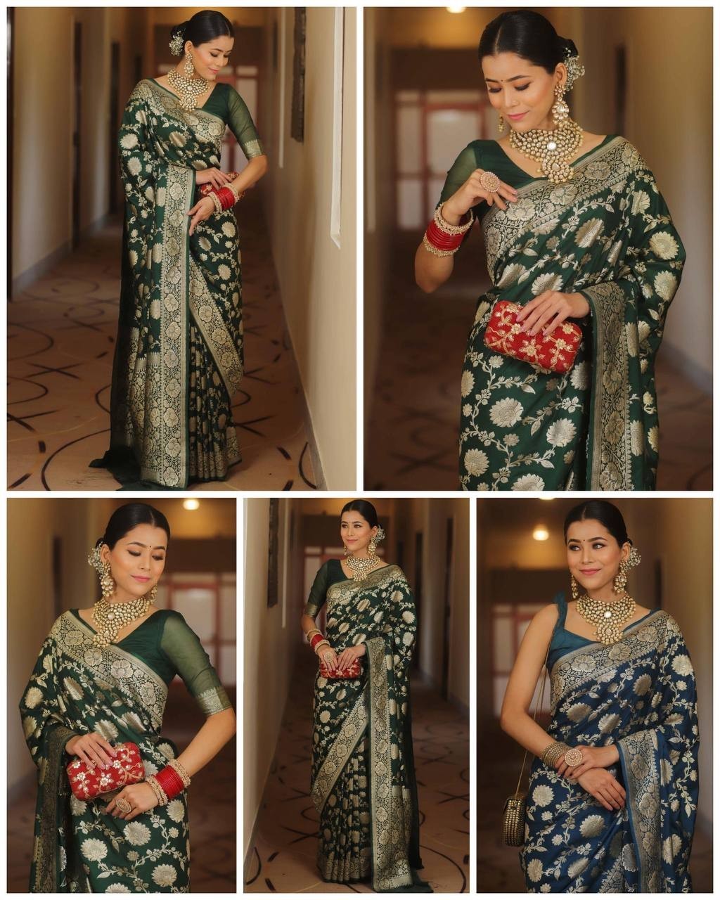 Heavy Silk Green Saree With Blouse Designer Indian Bridal Party & Wedding Wear