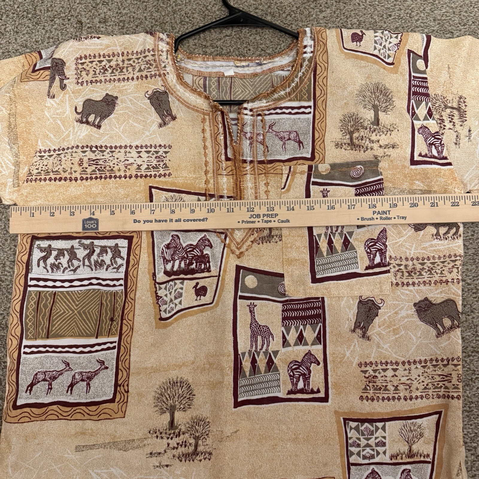 Dashiki XL Beige Cotton Blend Animal Print Shirt Unisex Adult